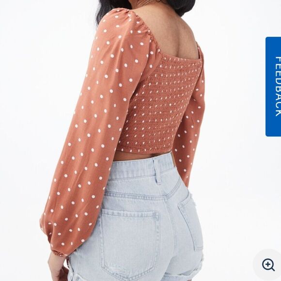 Aeropostale Long Sleeve Polka Dot Surplice Crop Top Size Small - Picture 2 of 6
